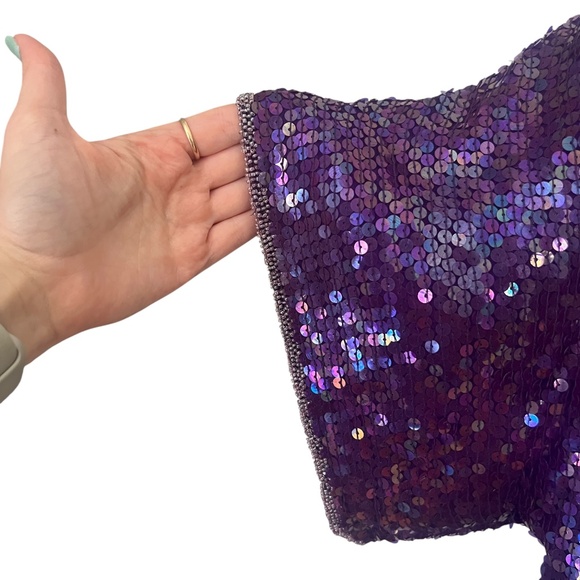 Vintage 100% Silk Purple Sequins Long Top Plus Size - Picture 5 of 7